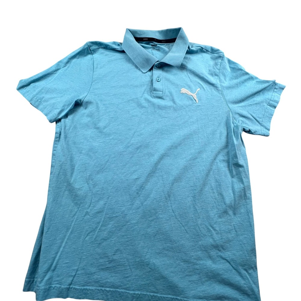 Puma Polo Shirt Mens L Blue Short Sleeve Heathered Embroidered Logo